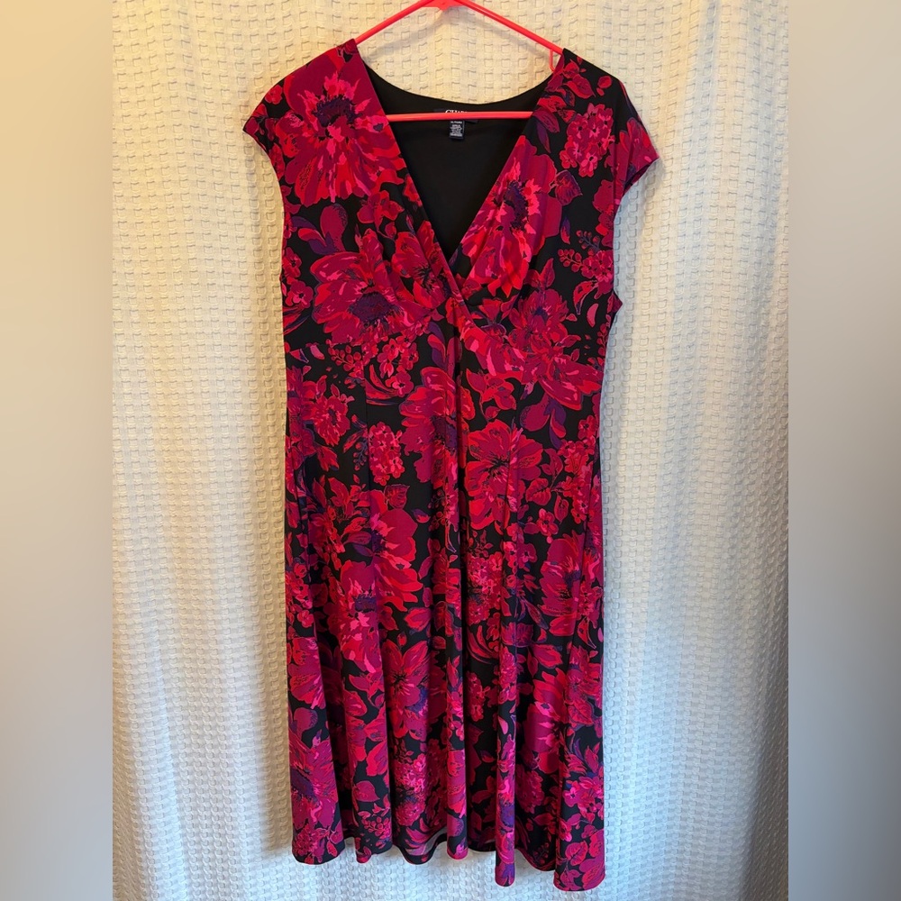 Chaps Red Floral Midi Dress